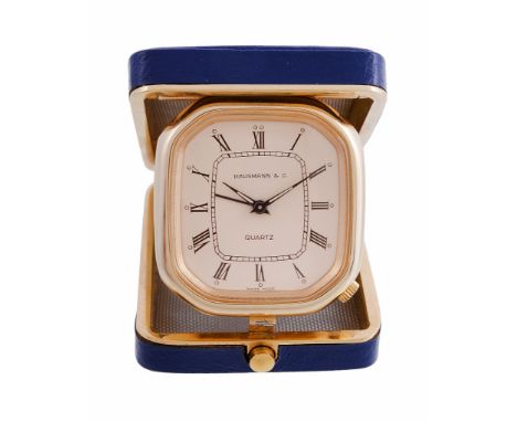  Hausmann  &  Co., a travelling alarm clock,   no. 1830-Q, circa 1990, quartz alarm movement, beige dial, Roman numerals with