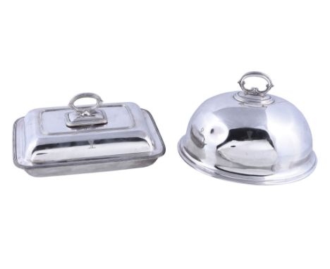  A silver rectangular entree dish, cover and handle by Harrison Brothers  &  Howson,   Sheffield 1930, with reeded borders, 2