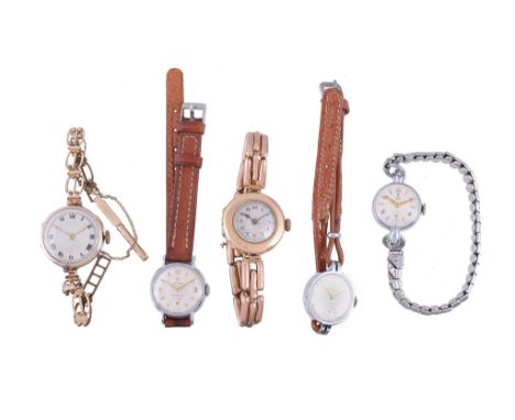  A collection of ladies wristwatches,   to include: Rolex, a 15 carat gold wristwatch, no. 563858, import mark for London 191