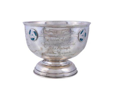  An Arts and Crafts silver and enamel Cymric bowl by Liberty  &  Co.,   Birmingham 1905, model no. 2250, with four embossed a