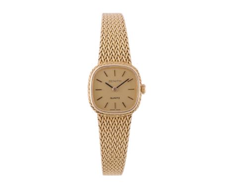  Zenith, a lady's 14 carat gold bracelet wristwatch,   Swiss quartz movement, 4 jewels, cal. Ronda 751E, gold dial, applied b