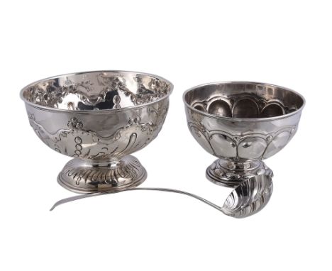  A Victorian silver pedestal rose bowl by James Deakin  &  Sons,   Sheffield 1896, the half lobed and fluted body embossed wi