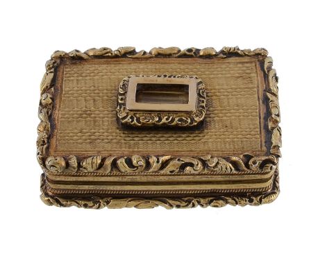 A George IV silver gilt rectangular in memoriam vinaigrette by Ledsam, Vale  &  Wheeler,   Birmingham 1829, the cover with a