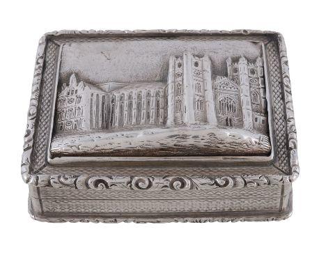  An early Victorian silver castle-top vinaigrette by Francis Clark,   Birmingham 1845, the cover with Westminster Abbey, an e