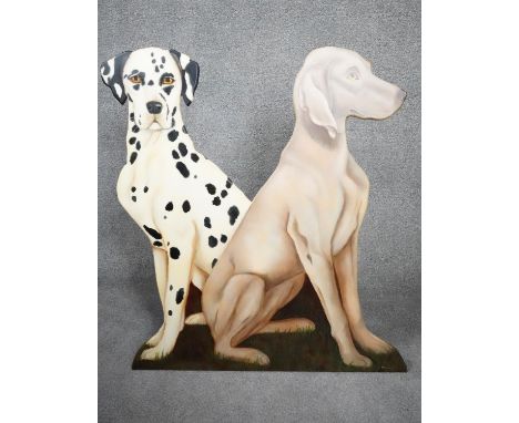 ALEXANDRA CHURCHILL - A painted wooden fire screen in the shape of a Dalmatian and a Weimaraner. Signed A. Churchill. H.83 W.