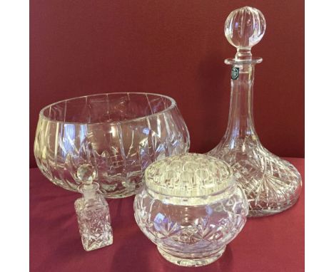 A collection of 3 pieces of heavy lead cut crystal to include large Stuart Crystal fruit bowl, a Thomas Webb Intl ships decan