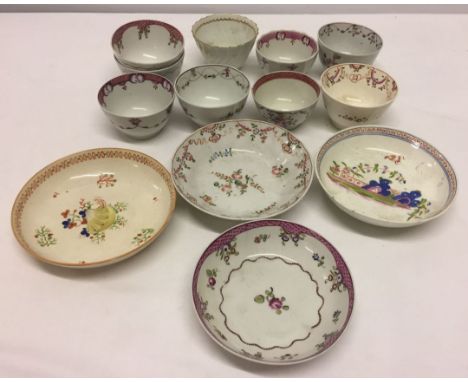 A collection of New Hall and New Hall type teabowls and saucers.