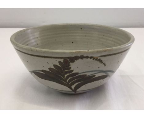 Studio pottery bowl by David Leach with 'foxglove' pattern - with Lowerdown and Seal. 7cm tall. 14cm diameter.