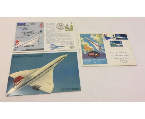 2 Concorde first day covers (one signed) together with a commemorative set of stamps of Concorde Inaugural service to Bahrain