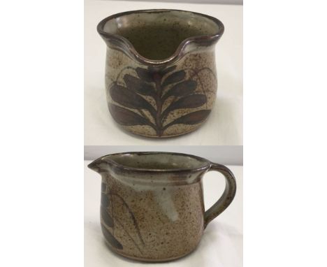 David Leach studio pottery milk jug with 'DL' seal decorated with 'foxglove' pattern. 6.5cm tall.