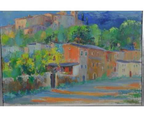 JOSEP COLL BARDOLET (SPANISH 1912-2007), View of a continental hillside town, oil on canvas, signed lower right, approximatel