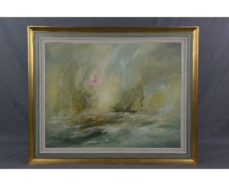 BEN MAILE (BRITISH B.1922-), 'Distress Flare', Stormy Seascape, oil on canvas, signed lower left, titled, signed and dated 19