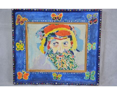 PHILIP SUTTON ARA (BRITISH B.1928), 'Artist Wearing a Tea Cosy', a self portrait, oil on canvas, titled, signed and dated 198
