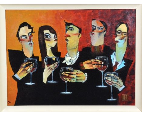 TODD WHITE (AMERICAN B.1969), 'Sediment', five figures with glasses in hand, a limited edition print, No.79/125, approximatel