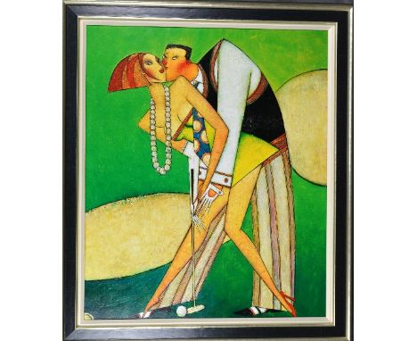 ANDREI PROTSOUK (UKRANIAN, 20TH CENTURY), 'Golfers', a giclee limited edition print on linen canvas, No.197/300, numbered and