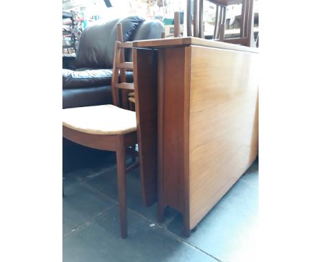 TEAK DROP LEAF TABLE AND THREE LADDER BACK CHAIRS