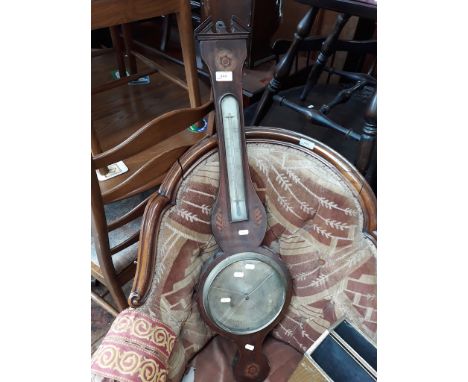 LATE GEORGIAN INLAID MAHIOGANY MERCURIAL WHEEL BAROMETER. H96CM