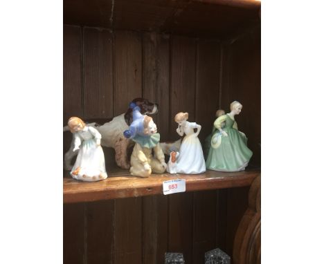 TWO BESWICK DOGS, FOUR DOULTON FIGURES AND A NAO FIGURECONDITION:  HEAD HAS BEEN OFF AND REPAIRED ON 'BELLE', 2 BESWICK DOGS 