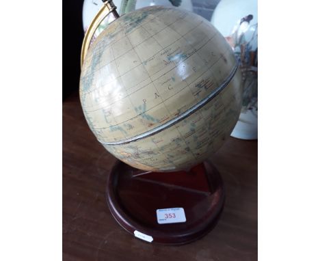 TIN GLOBE ON STAND. H27CM