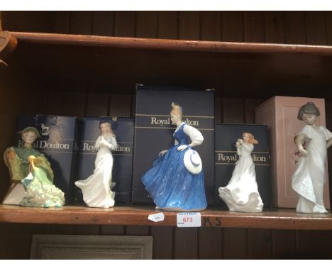 FOUR BOXED DOULTON FIGURES AND A NAO ONECONDITION:  TALLEST DOULTON FIGURE - 20CM, NO DAMAGE PRESENT, NONE MARKED AS SECONDS.