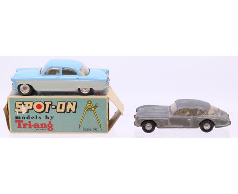 Spot-on: A boxed Spot-on, Ford Zodiac, 1:42 Scale, two-tone turquoise and grey, box end flaps missing, otherwise box appears 