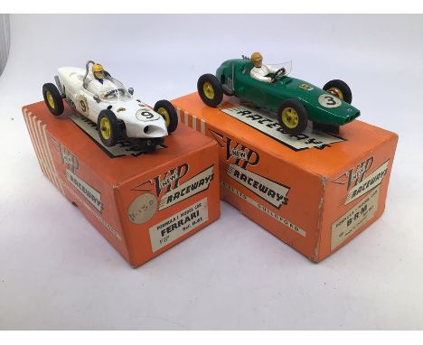 VIP Raceways: A boxed VIP Raceways, Formula 1 Model Car, Ferrari, R62, #9, white body, vehicle appears complete, warping to b