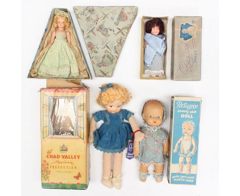 Dolls: A collection of four boxed dolls to comprise: Chad Valley, Ref No. 7208, 9.5" approx, box lid flap detached; Rosebud F