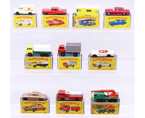 Matchbox: A collection of assorted boxed Matchbox Series vehicles to comprise: Lomas Ambulance, 14, box complete; Pontiac Cou