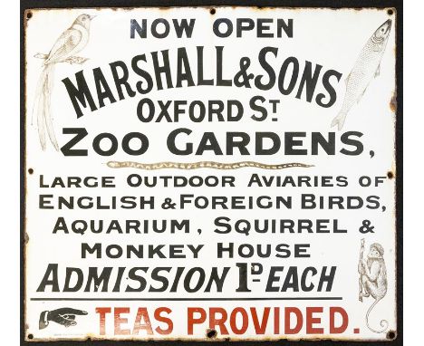 Marshall & Sons: An early 20th century, Marshall & Sons, Oxford St, Ripley, enamel sign, "Now Open, Marshall & Sons, Oxford S