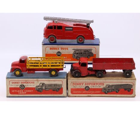 Dinky: A boxed Dinky Supertoys, Leyland Comet Lorry, 531, red cab and yellow trailer, heavy paint wear, in original blue box,