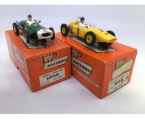 VIP Raceways: A boxed VIP Raceways, Formula 1 Model Car, Lotus, R61, #2, green livery with white nose, vehicle appears comple