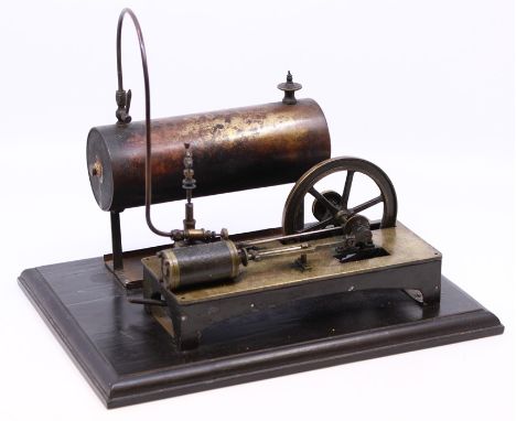 Live Steam: An early 20th century, horizontal live steam, stationary engine, unmarked, flywheel measuring approx. 3.75", gene