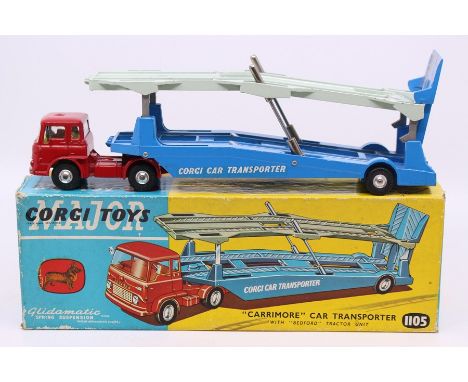 Corgi: A boxed Corgi Toys, 'Carrimore' Car Transporter with Bedford Tractor Unit, 1105, red cab with mainly blue body, in ori