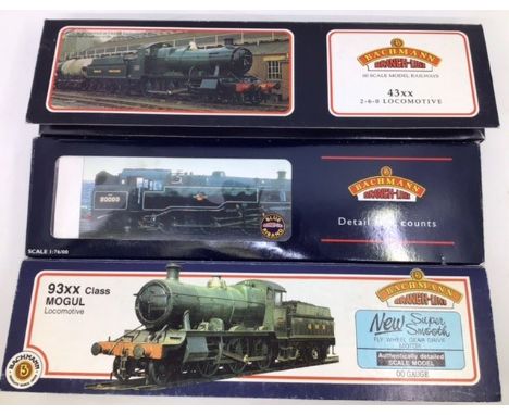 Railway: three 00 gauge Bachmann locomotives: 32-353 Standard class 4MT Tank repainted, 31-826 43xx BR green, 31-802 93xx BR 