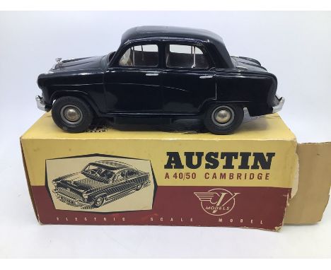 Victory: A boxed Victory Industries, Surrey, battery operated, 1:18 Scale, Austin A40/50 Cambridge Saloon, black body with re