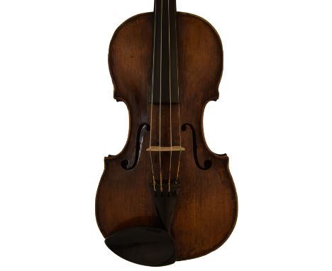 Late 18th/early 19th century violin, unlabelled, with carved lion's head scroll, bearing an indistinctly inscribed repairer's