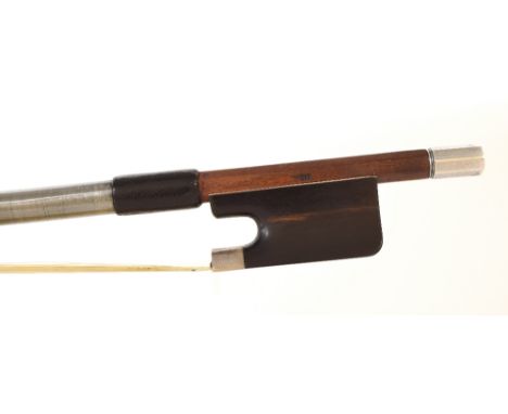 English silver mounted violoncello bow by W.E. Hill &amp; Sons and stamped Hill, the stick round, the ebony frog plain and wi