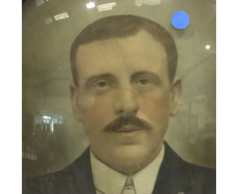 Edwardian overpainted photographic oval portrait of a gentleman, 37 x 48 cm. Not available for in-house P&amp;P, contact Paul