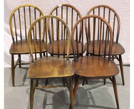 Set of six dark Ercol stick back dining chairs, three require attention. Not available for in-house P&amp;P, contact Paul O'H