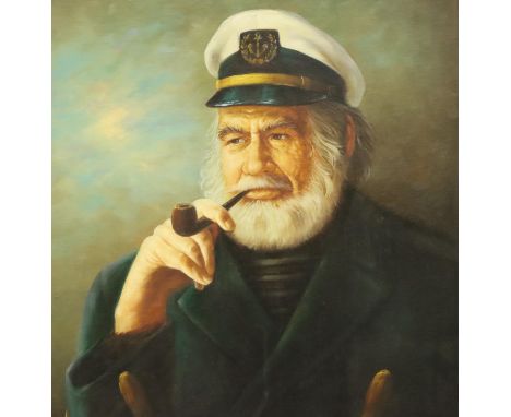 Large 20th oil on board, portrait of a sea captain, 60 x 90 cm. Not available for in-house P&amp;P, contact Paul O'Hea at Mai