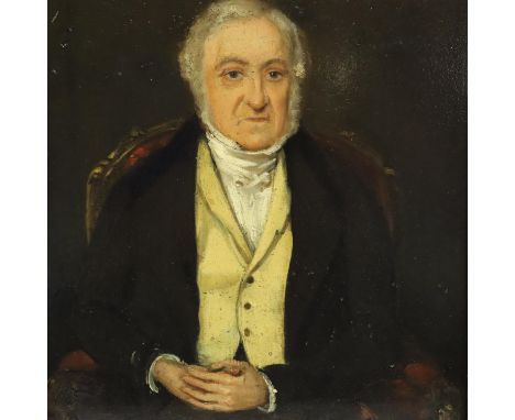 Unattributed 19th Century oil on panel portrait, possibly of James Atherton (1732-1807), founder of New Brighton, unsigned, 2