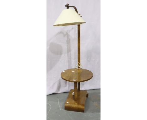 Art Deco oak reading table with integral lamp, H: 152 cm. Not available for in-house P&amp;P, contact Paul O'Hea at Mailboxes