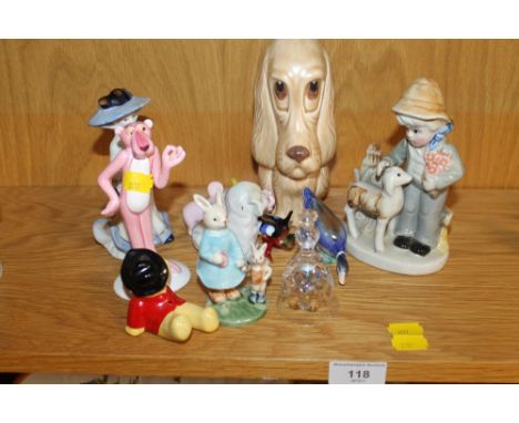 A QUANTITY OF CERAMIC FIGURES, TO INCLUDE PINK PANTHER A/F, SYLVAC DOG, ETC