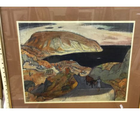 AFTER ERICH GERLACH "Schwarzmeerkuste, Black Sea Coast", colour print, 41.5 cm x 55.5 cm, HARVEY "Coastal seascape", watercol