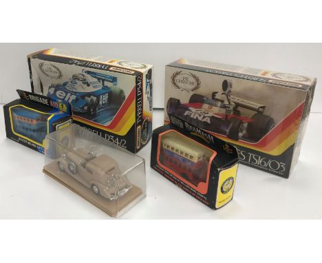A box containing assorted boxed Matchbox and Solido car models to include Surtees TS16/03, Tyrrell P34-2, etc