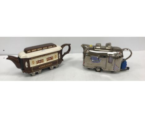 A collection of novelty teapots including The Teapottery "Airstream", "Orient Express Tea Car", limited edition No'd. 260/200