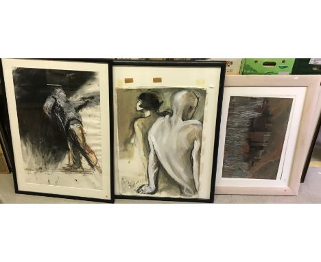 CAROLINE WATERLOW "The Waiting Gate" mixed media study on paper signed lower right, bears label verso 77 cm x 56.5 cm, VALERI