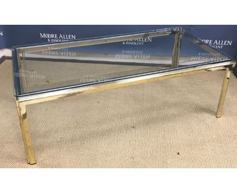 A modern glass topped coffee table with gilt decoration, 41.5cm high x 60cm wide x 120cm length, and a set of pine ladder rus