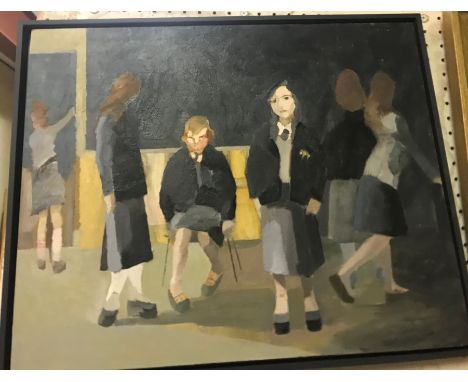 RICHARD O'CONNELL "Girls at a blackboard" oil on panel 36 cm x 45 cm together with three others in the same hand, "Two school