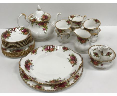 A collection of Royal Albert "Old Country Roses" tea wares comprising teapot, milk jug, sugar basin, six teacups and saucers,